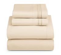 Hearth & Harbor Full Size Sheets - 4 Piece Bed Sheet Set, Hotel Luxury Double Brushed Bed Sheets - Extra Soft Bedding Sheets & Pillowcases, Full, Beige