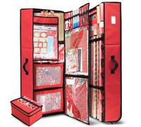 Hearth & Harbor Holiday Storage with Extra 2 PC of Christmas Storage Bins and Ribbon Storage Organizer - Fade Resistant Wrapping Paper Storage Containers with Wheels Fits Up to 30 Rolls of 40" Length