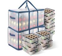 Hearth & Harbor Large Christmas Ornament Storage Box With Adjustable Dividers - Plastic Ornament Storage Container For 128 Holiday Ornaments or Decorations