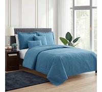 Hearth & Harbor Lightweight Weave Quilted Comforter Bedding Set, Microfiber, 09-Grid-Blue Heaven, Twin