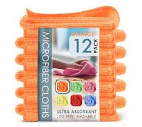 Hearth & Harbor Microfiber Cleaning Cloth, Microfiber Towels for Cars 12 Pack Washcloths, Orange Cleaning Rags, Reusable Microfiber Towel, Microfiber Cloth Rags for Cleaning, Lint Free Cloth