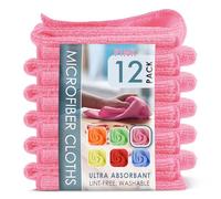 Hearth & Harbor Microfiber Cleaning Cloth, Microfiber Towels for Cars 12 Pack Washcloths, Pink Cleaning Rags, Reusable Microfiber Towel, Microfiber Cloth Rags for Cleaning, Lint Free Cloth