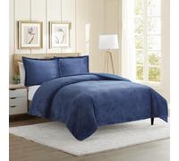 Hearth & Harbor Premium Flannel Duvet Cover Set - 3 PC Reversible King Comforter Cover Set with Microfiber Back - 1 Velvet Duvet Cover King & 2 Pillow Shams 104 x 90 inches - Navy Blue