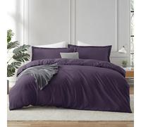 Hearth & Harbor Purple Duvet Cover with Fitted Sheet Queen Size - 4 Piece Soft Double Brushed Bedding Set, Includes 1 Duvet Cover with Button Closure, 1 Fitted Sheet, 2 Pillow Shams