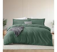 Hearth & Harbor Queen Size Duvet Cover & Bed Sheet Set Dark Green, 7 Piece Soft Double Brushed Bedding Set, Includes Duvet Cover, Flat Sheet, Fitted Sheet, Pillowcases and Pillow Shams