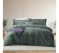 Hearth & Harbor Queen Size Duvet Cover & Bed Sheet Set Forest Green, 7 Piece Soft Double Brushed Bedding Set, Includes Duvet Cover, Flat Sheet, Fitted Sheet, Pillowcases and Pillow Shams
