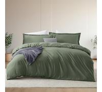 Hearth & Harbor Queen Size Duvet Cover & Bed Sheet Set Olive Green, 7 Piece Soft Double Brushed Bedding Set, Includes Duvet Cover, Flat Sheet, Fitted Sheet, Pillowcases and Pillow Shams