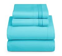 Hearth & Harbor RV Short Queen Size Sheets - 4 Piece Bed Sheet Set, Hotel Luxury Double Brushed Bed Sheets - Extra Soft Bedding Sheets & Pillowcases, Short Queen, Beach Blue