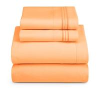 Hearth & Harbor RV Short Queen Size Sheets - 4 Piece Bed Sheet Set, Hotel Luxury Double Brushed Bed Sheets - Extra Soft Bedding Sheets & Pillowcases, Short Queen, Apricot Orange
