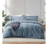 Hearth & Harbor Stone Blue Duvet Cover Queen Size - 3 Piece Queen Duvet Cover Set, Soft Double Brushed Queen Size Duvet Covers with Button Closure, 1 Duvet Cover 90x90 inches and 2 Pillow Shams
