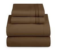 Hearth & Harbor Twin Size Sheets - 3 Piece Bed Sheet Set, Hotel Luxury Double Brushed Bed Sheets - Extra Soft Bedding Sheets & Pillowcases, Twin, Brown