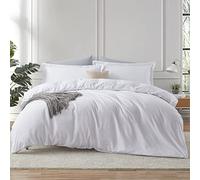 Hearth & Harbor White Duvet Cover with Fitted Sheet Cal King Size - 4 Piece Soft Double Brushed Bedding Set, Includes 1 Duvet Cover with Button Closure, 1 Fitted Sheet, 2 Pillow Shams