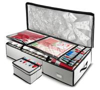 Hearth & Harbor Wrapping Paper Storage Container - Christmas Storage Bag with Ribbon Dispenser and Interior Pockets - Gift Wrap Organizer Fits Up to 26 Rolls of 40" Length, Silver