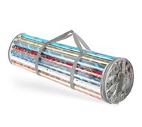 Hearth & Harbor Wrapping Paper Storage Container - Clear Wrapping Paper Holder Fits Up To 14 Rolls of 40" - Tear Proof Gift Wrap Organizer - Premium Bag for Easy Carrying, Silver