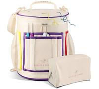 Hearth & Harbor Yarn Organizer - Durable Canvas Yarn Storage, 24 Standard Skeins, 13 Pockets, Adjustable Shoulder Strap
