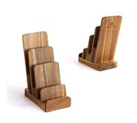 Hearth & Haven 4-Tier Acacia Wood Brochure Display Stand - Waterproof Literature Holder w/ Non-Slip Base - Fits 30 Brochures & 30-40 Business Cards - 7.9” X 6.5” X 3.5”