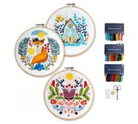 Hearthfire Hygge Embroidery Kit for Beginners | Scandinavian Folk Art Embroidery Kit | Fox, House, Flower Cross Stitch Kits | Needlepoint Kits for Adults