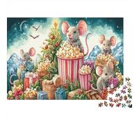 Heartholding Mouse 1000 Pieces Classic Jigsaw Puzzle for Weekend Hobbyists & Adults Premium Paper Mice Popcorn Art Home Decor Wall Art Gift for Women Holiday Wall Decor 52x38cm/1000pcs