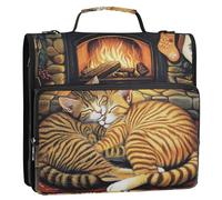 Hearthside Feline Siesta: Cozy Cats by The Fire 3 Rings 1.5 inch Zipper Binder Organizer with Shoulder Strap & Handle Multi-Pocket Documents Files Storage Bag for Middle Student Bolsa de cremallera