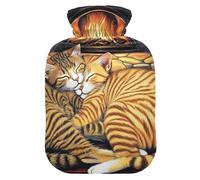 Hearthside Feline Siesta Cozy Cats by The Fire Cute hot Water Bottle with Soft Cover, 2L Warm Compress for (Scenario), (Scenario), (Scenario)