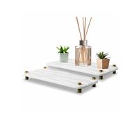 Hearthstone Living Fast Drying Stone Tray for Bathroom, Kitchen; diatomaceous Earth Sink Caddy 2 Pack Stone Vanity Tray (Gold Legs)