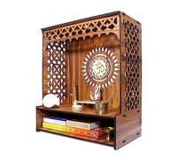 Heartily® Aastha Beautiful Wooden Pooja Stand for Home, Mandir for Home/Temple for Home and Office, Puja Mandir for Home and Office Wall with LED Spot Light/Product (H- 18, L- 16, W-8.75 Inch)
