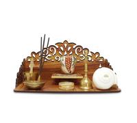 Heartily® : Rudra Wall Mounted Wooden Home Pooja Temple Mandir Puja Room Items Stand Home Decor Office Chowki Shelf Hanging Product (Height- 6.25, Length- 12, Width-9.0 Inch) (Brown)