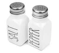 Heartland Home Farmhouse Ceramic Salt and Pepper Shakers Set with Extra Lids. 100% Stoneware Salt and Pepper Shaker Set. White Pepper and Salt Shaker with Lid x4. Kitchen Salt Pepper Shaker Set