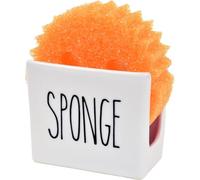 Heartland Home Porcelain Sponge Holder for Kitchen Sink. Compact Sink Caddy Organizer - Scouring Pad and Dish Sponge Holder. Ceramic Black and White Kitchen Decor and Cute Kitchen Accessories