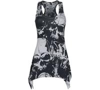 Heartless Skull Pattern Lace Panel Vest Top black white XL