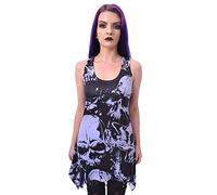 Heartless Skull Pattern Lace Panel Vest Women Top Black-White L, 100% Polyester, Regular