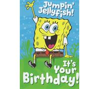 Heartline Spongebob Happy Birthday Greeting Card, Jumpin Jellyfish! It's Your Birthday! Message, Green and Blue, Envelope Included