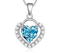 HeartMelody 18K White Gold Plated Necklace Birthday Gifts for Women Mom, Aquamarine Birthstone 5A Cubic Zirconia Love Heart Pendant Necklace Anniversary Present Jewelry for Wife Her, 3, White Gold
