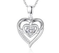 HeartMelody Heart Necklace Birthday Gifts For Women Mom,18K White Gold Plated Delicate 5A Cubic Zirconia Love Heart Pendant Necklace Jewelry Anniversary Present for Wife, Her, 88, White Gold Bronze