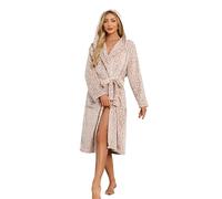 HEARTNICE Womens Hooded Fleece Robe, Soft Bathrobe for Womens, Cute Long House Coat, Leopard Print-grey Pink, L/XL