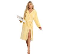 HEARTNICE Womens Hooded Fleece Robe, Soft Bathrobe for Womens, Cute Long House Coat, Light Yellow, XXL/3XL