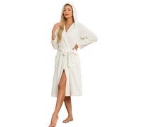 HEARTNICE Womens Hooded Fleece Robe, Soft Bathrobe for Womens, Cute Long House Coat, Off-white, S/M