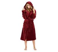 HEARTNICE Womens Hooded Fleece Robe, Soft Plush Bathrobe for Womens, Fluffy Cute Long House Coat, A-wine Hooded, XXL/3XL