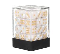 HEARTOOL 12mm Polyhedral Dice Square Acrylic 6-Sided Pearl Pattern Dice with Plastic Box Perfect for Board Games, Table Games, Classroom Teaching (White Gold 36pcs)