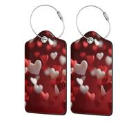(Hearts) 2 Pack Luggage Tags for Suitcases Leather Bag Tags Privacy Cover Id Card Label with Steel Loop for Travel Bag