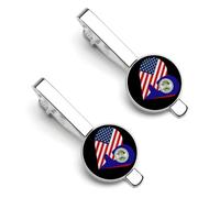 Hearts America USA And Belizean Flag Tie Clip for Men,Round Tie Bar Clips And Cufflinks Set for Luxury Clothing Accessories 2 Pcs