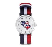 Hearts American England Flag Sport Watch for Men Women Nylon Strap Wrist Watch Analog Quartz Watch