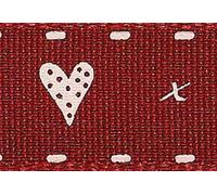 Hearts and Kisses Ribbons for Sewing, Valentine Gift Wrapping, Flower Bouquets, Bow Making, Wreaths, Home and Party Decoration - Red - 15mm Wide x 1 Metre