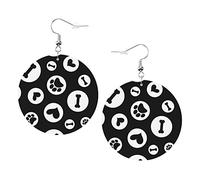 Hearts And Paw Prints Of Animals Earrings Puppy Corgi Cute Dog Round Shape Leather Earring Lightweight Dangle Women Girls Jewelry Perfect For Everyday Wear