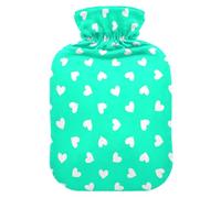Hearts Aquamarine Hot Water Bottle with Cover for Pain Relief Hand Feet Warmer for Warming Hands, 1L