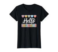 Hearts Back to School Hello Kindergarten Value Graphic T-Shirt, Women, Black, M