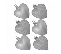 Hearts Baubles 6pc Christmas Tree Icicles Glitter Matt Hanging Decorations | Perfect for Christmas Tree Décor | Glittery Heart Baubles for Festive Holiday Decorations (Silver)