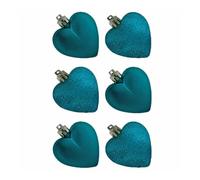 Hearts Baubles 6pc Christmas Tree Icicles Glitter Matt Hanging Decorations | Perfect for Christmas Tree Décor | Glittery Heart Baubles for Festive Holiday Decorations (Teal)