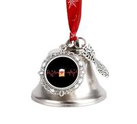 Hearts Beat With Beer Printed Christmas Bells for Decoration Silver Jingle Ringbell Xmas Tree Hanging Ornament
