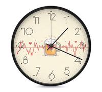 Hearts Beat With Beer Round Wall Clock Easy To Read Silent Clocks Decor for Office Home Bathroom Kitchen Bedroom